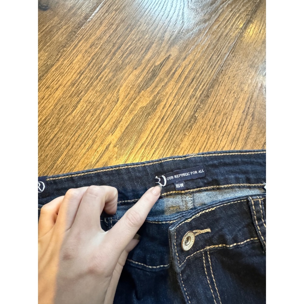Our Republic For All Dark Wash Bootcut Jeans Cross Embellished Pockets 16W - Picture 2 of 4